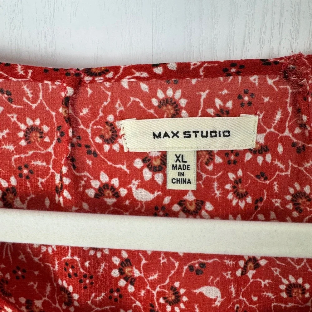 Max‎ Studio Women Red Sz XL Peasant blouse bell sleeves tiered/ruffle hem